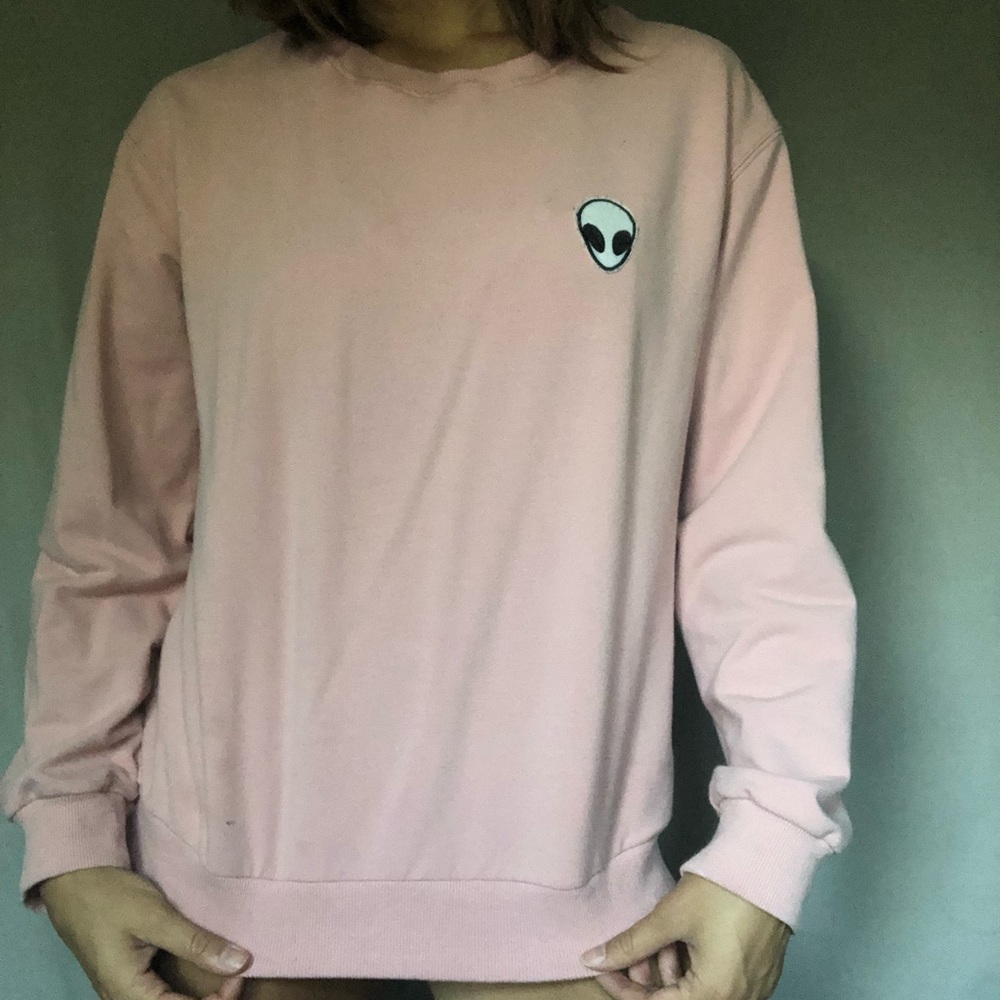 Pink alien crew neck